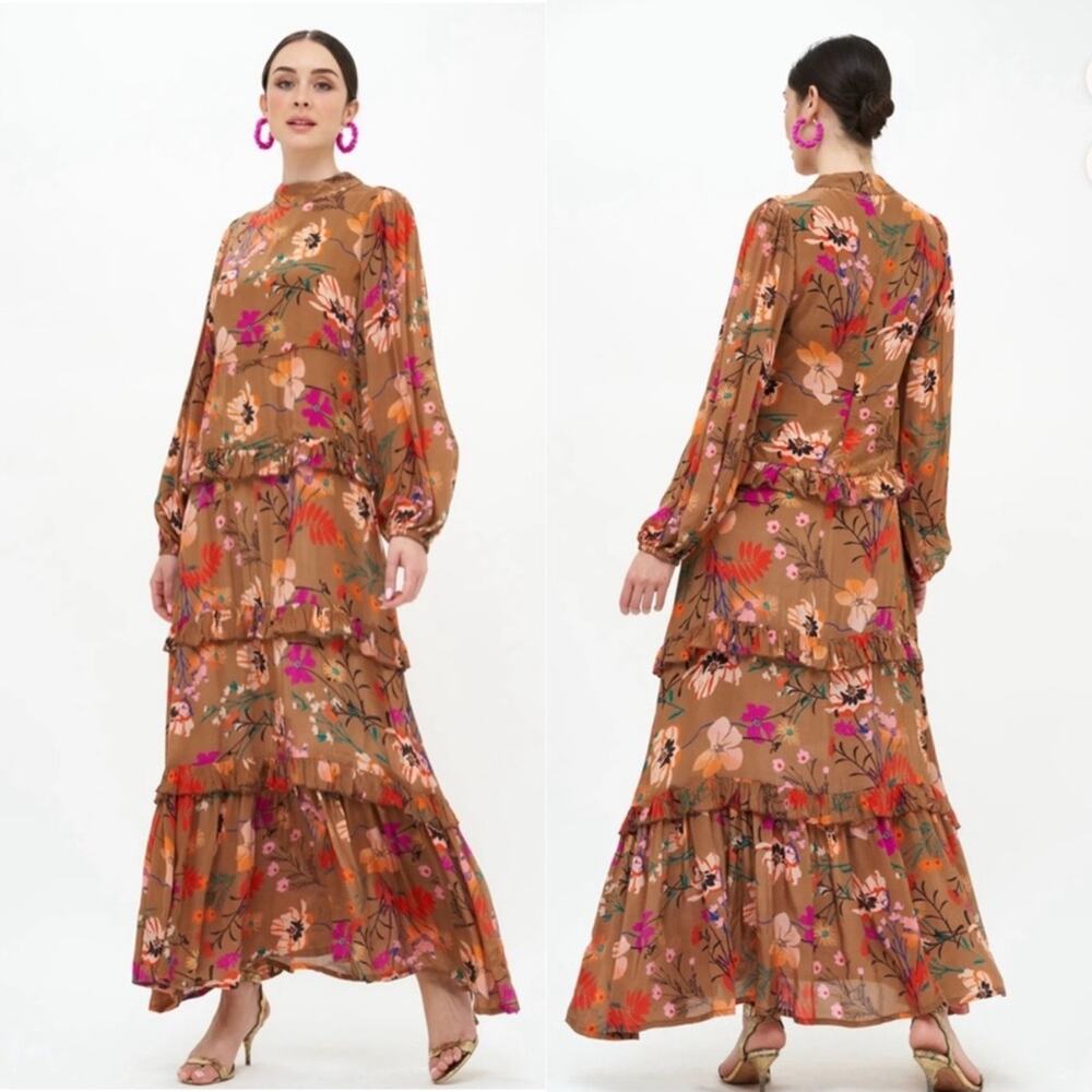 Oliphant Mock Neck Tiered Maxi Dress Woodland Mocha